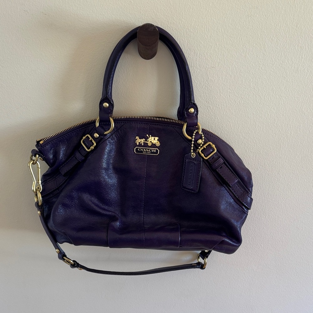 Coach Dark Purple Madison Sophia  Leather Satchel
